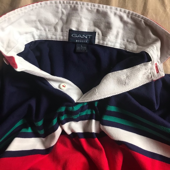 Gant Rugger Red Blue Green White stripe polo shirt - Picture 10 of 11